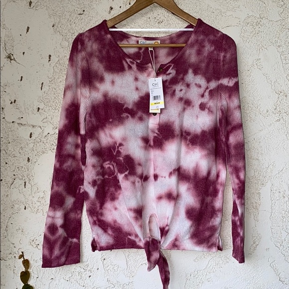 C & C California Tie Dye Rib Knit Tie Hem Henley Size Medium - Picture 3 of 6